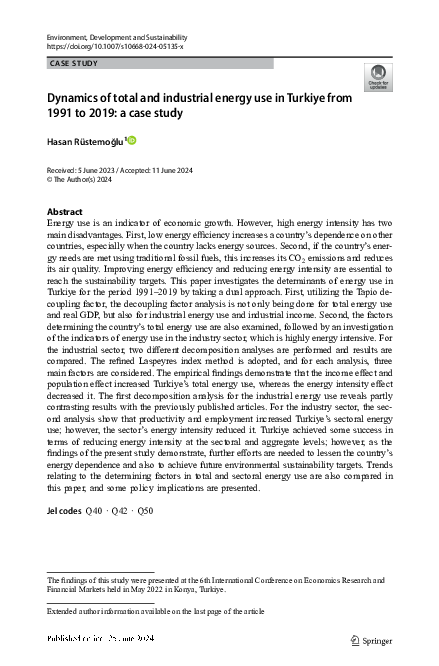 (PDF) Dynamics of total and industrial energy use in Turkiye from 1991 ...