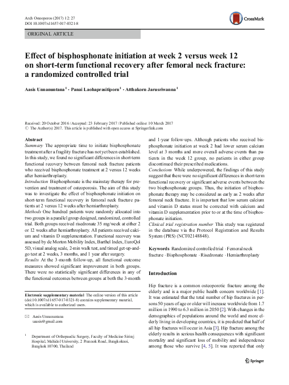(PDF) Effect of bisphosphonate initiation at week 2 versus week 12 on ...