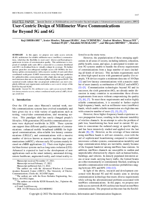 (PDF) User-Centric Design of Millimeter Wave Communications for Beyond ...