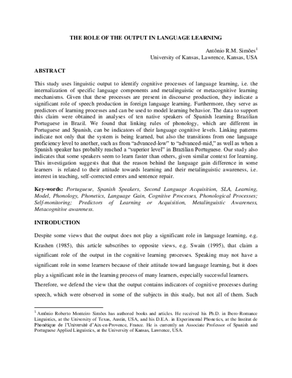 (PDF) The role of the output in language learning