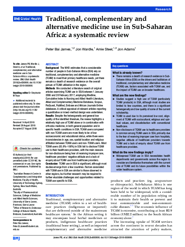 (PDF) Traditional, complementary and alternative medicine use in Sub ...