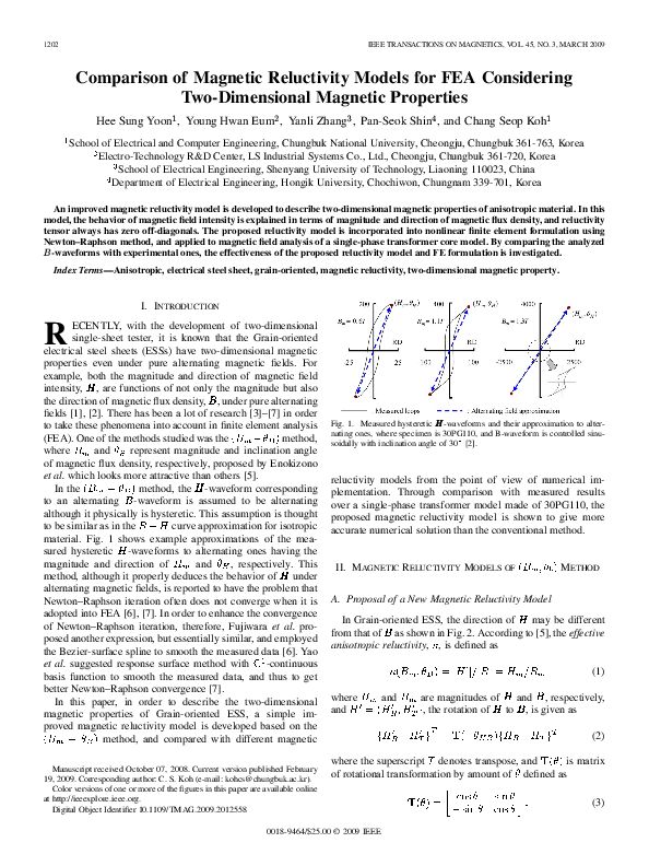 (PDF) Comparison of Magnetic Reluctivity Models for FEA Considering Two ...