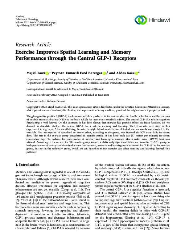 (PDF) Exercise Improves Spatial Learning and Memory Performance through ...