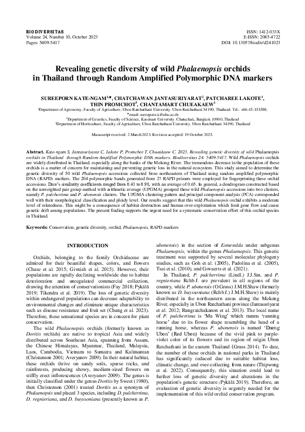 (PDF) Revealing genetic diversity of wild Phalaenopsis orchids in ...