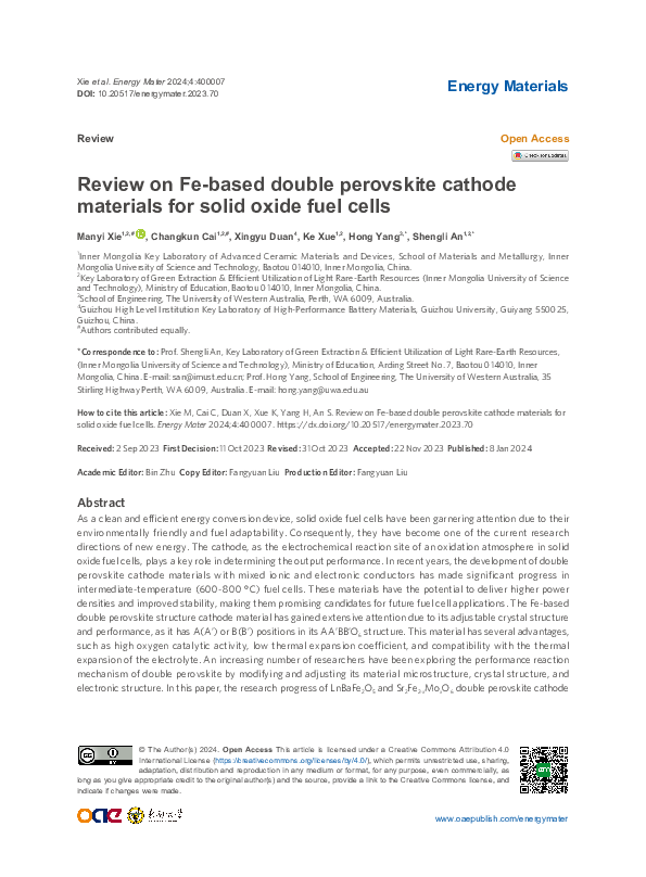 (PDF) Review on Fe-based double perovskite cathode materials for solid ...