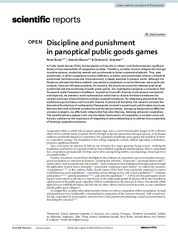 (PDF) Discipline and punishment in panoptical public goods games