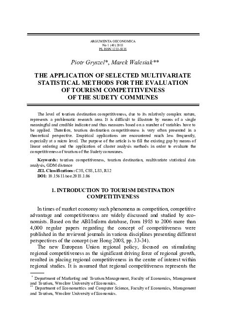 (PDF) The Application of selected multivariate statistical methods for ...