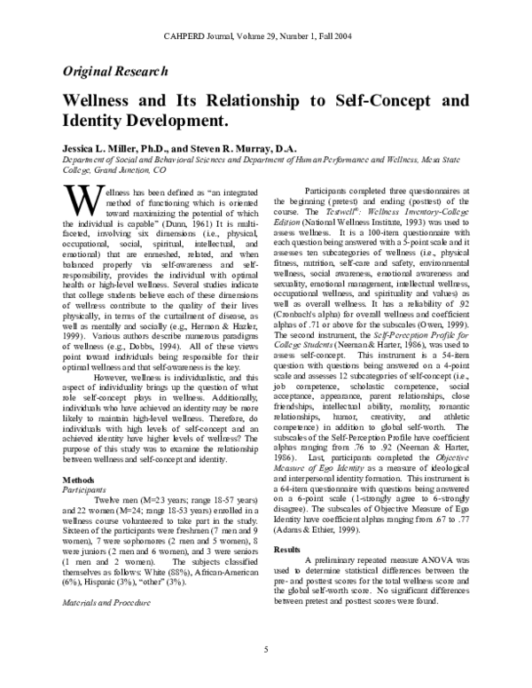 (PDF) Wellness and Its Relationship to Self-Concept and Identity ...