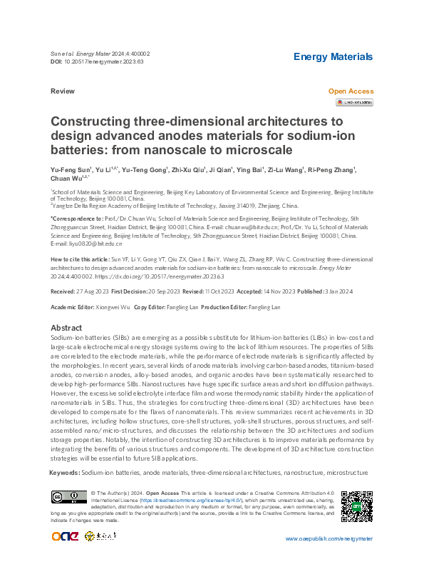 (PDF) Constructing three-dimensional architectures to design advanced ...