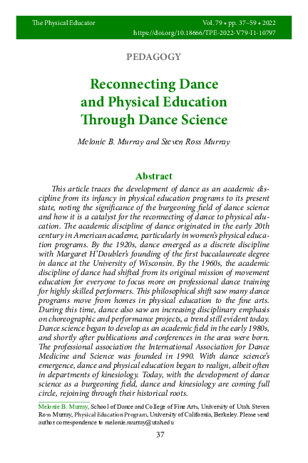 (PDF) Reconnecting Dance and Physical Education through Dance Science