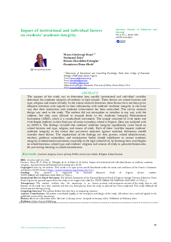(PDF) Impact of institutional and individual factors on students ...