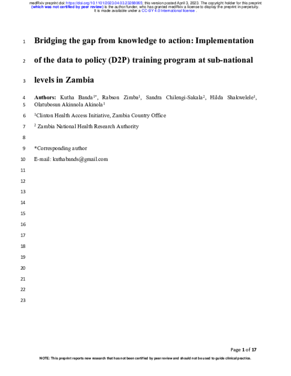 (PDF) Bridging the gap from knowledge to action: Implementation of the ...