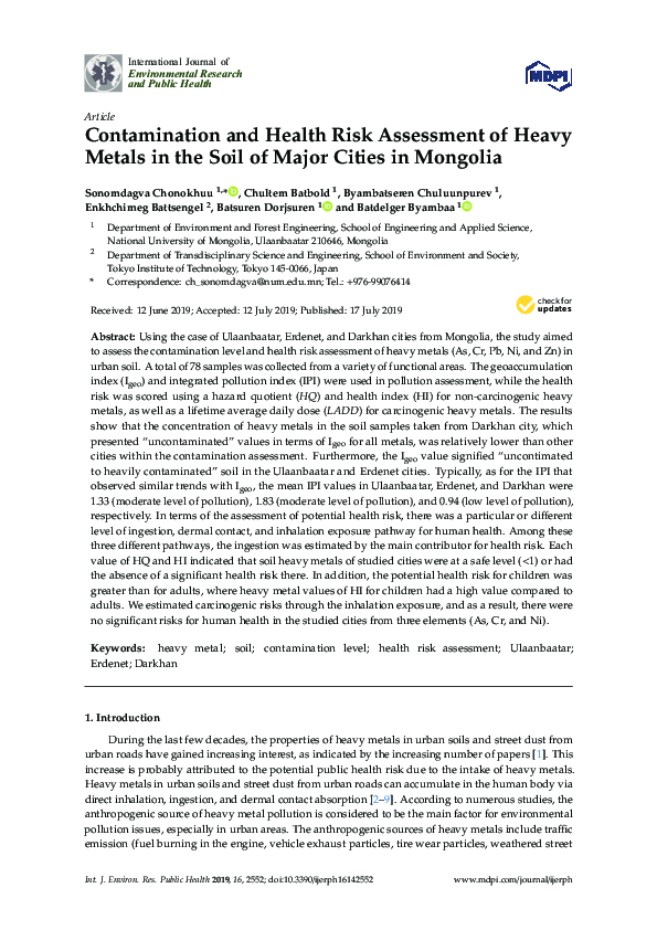 (PDF) Contamination and Health Risk Assessment of Heavy Metals in the ...