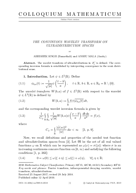 (PDF) The continuous wavelet transform on ultradistribution spaces