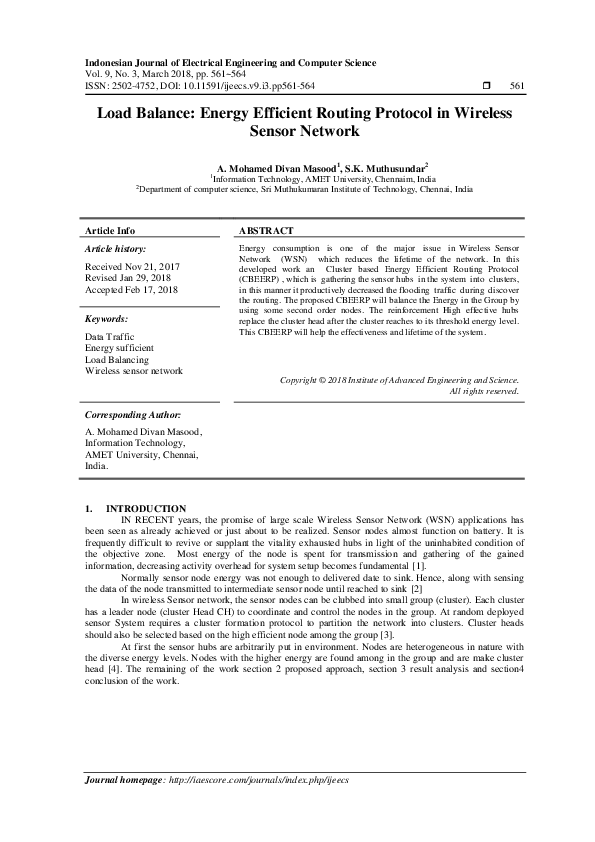 (PDF) Load Balance: Energy Efficient Routing Protocol in Wireless ...