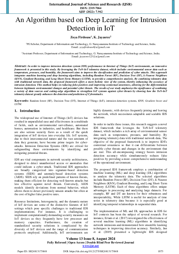 (PDF) An Algorithm based on Deep Learning for Intrusion Detection in IoT