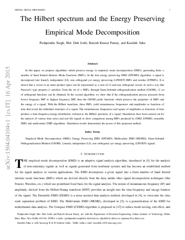 (PDF) The Hilbert spectrum and the Energy Preserving Empirical Mode ...