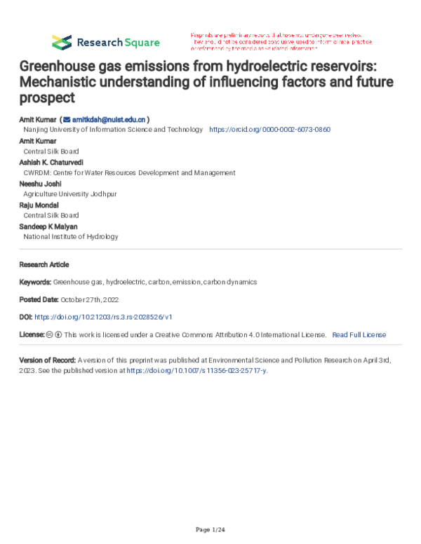 (PDF) Greenhouse gas emissions from hydroelectric reservoirs ...