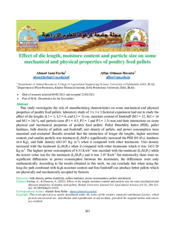 (PDF) Effect of die length, moisture content and particle size on some ...