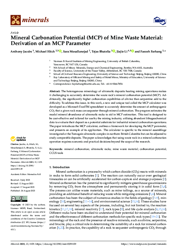 (PDF) Mineral Carbonation Potential (MCP) of Mine Waste Material ...
