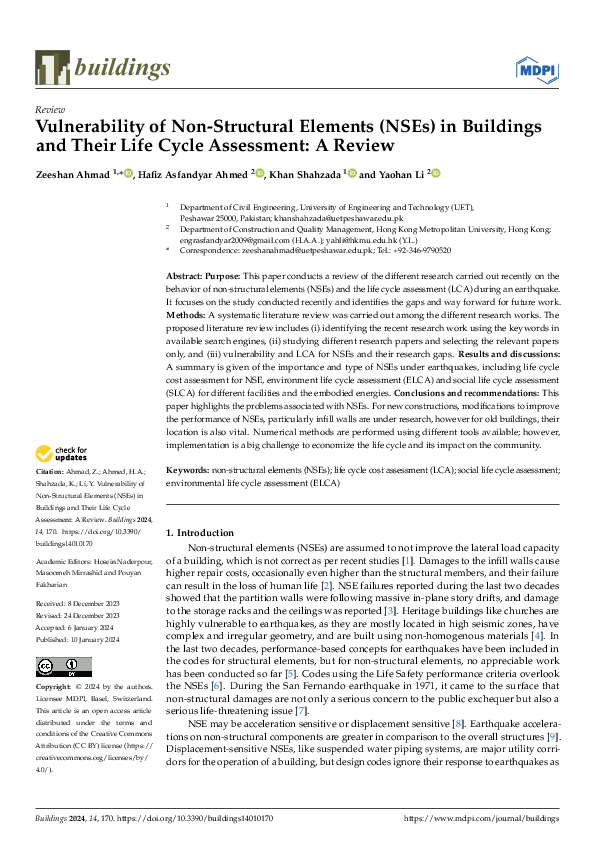 (PDF) Vulnerability of Non-Structural Elements (NSEs) in Buildings and ...