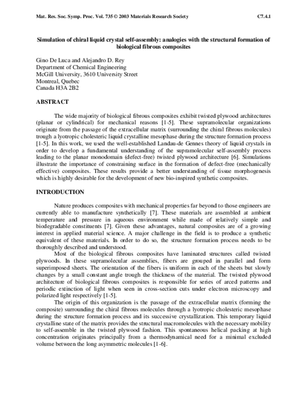 (PDF) Simulation of chiral liquid crystal self-assembly: analogies with ...