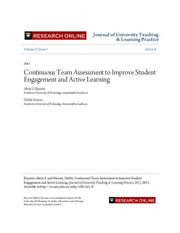 (PDF) Continuous Team Assessment to Improve Student Engagement and ...