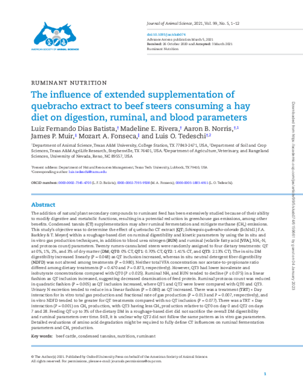 (PDF) The influence of extended supplementation of quebracho extract to ...