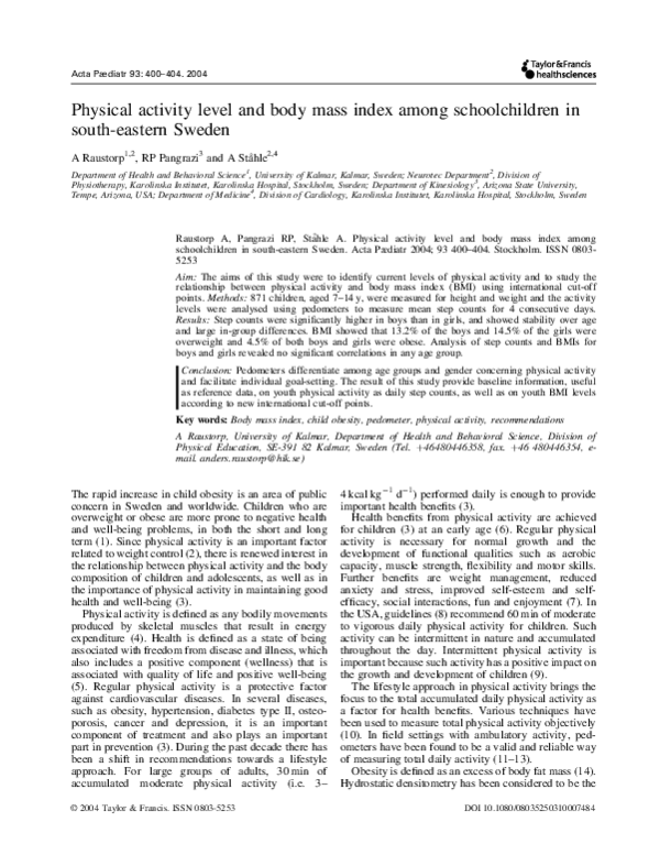 (PDF) Physical activity level and body mass index among schoolchildren ...