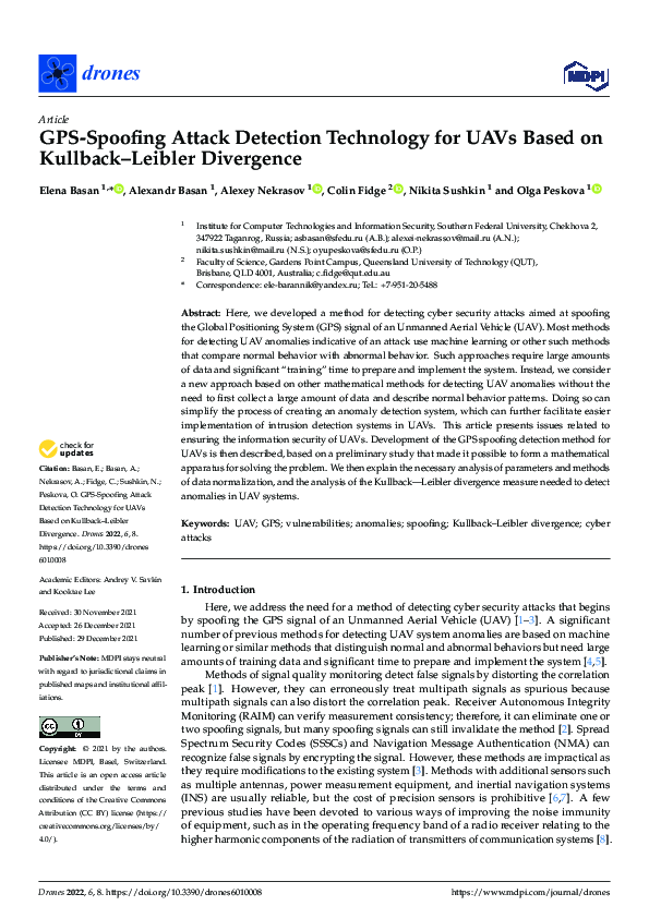 (PDF) GPS-Spoofing Attack Detection Technology for UAVs Based on ...