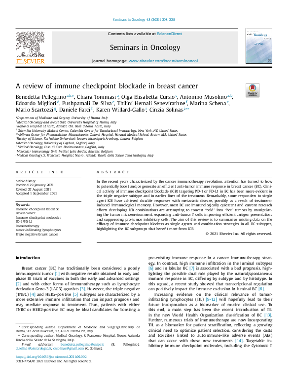 (PDF) A review of immune checkpoint blockade in breast cancer