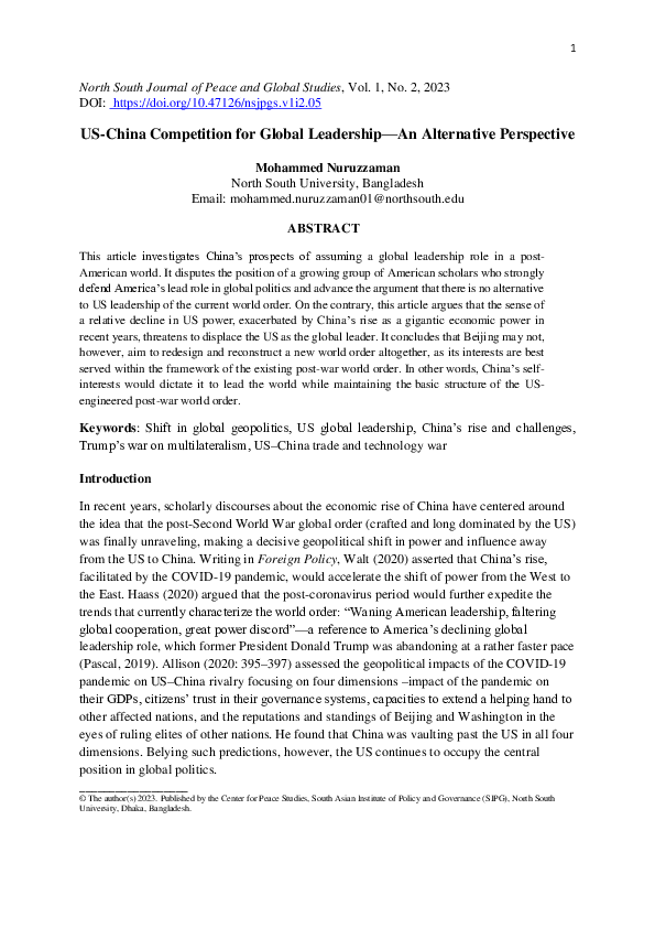 (PDF) US - China Competition for Global Leadership - An Alternative ...