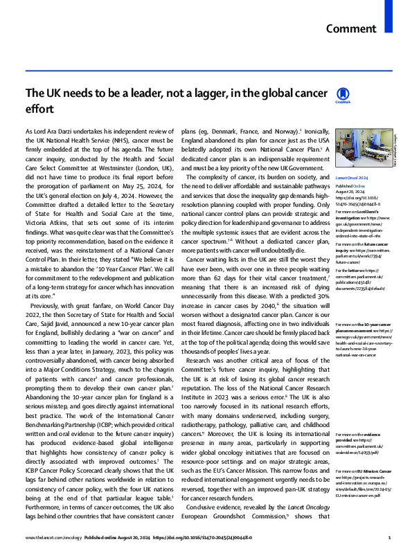 (PDF) The UK needs to be a leader, not a lagger, in the global cancer ...