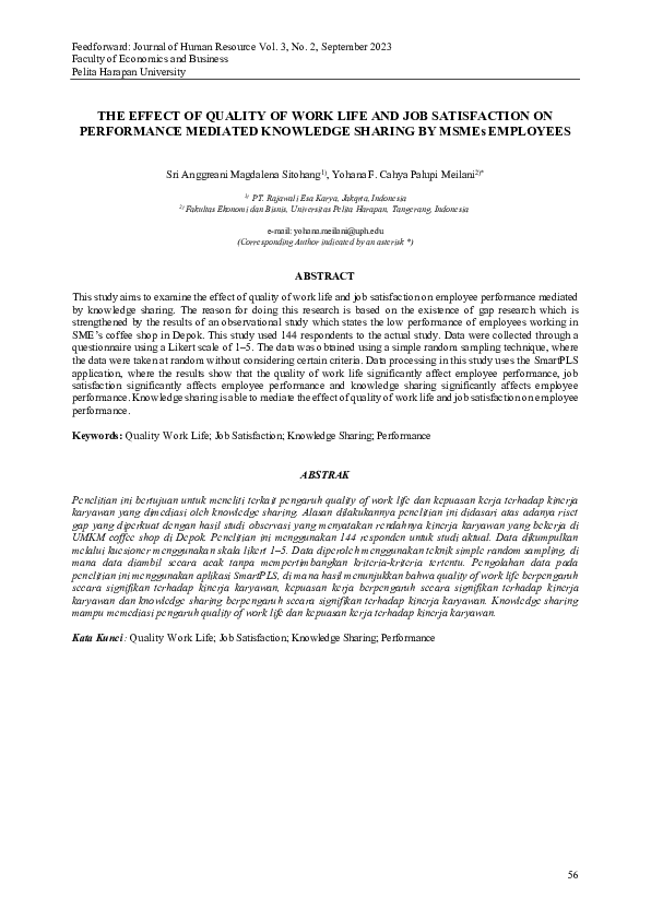 (PDF) THE EFFECT OF QUALITY OF WORK LIFE AND JOB SATISFACTION ON ...