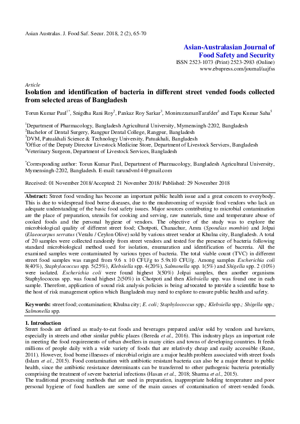 (PDF) Isolation and identification of bacteria in different street ...