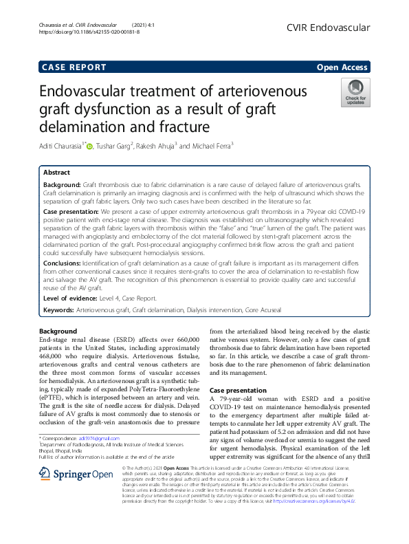 (PDF) Endovascular treatment of arteriovenous graft dysfunction as a ...