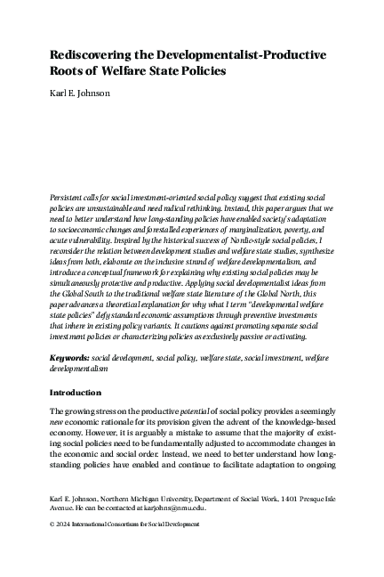 (PDF) Rediscovering the Developmentalist-Productive Roots of Welfare ...