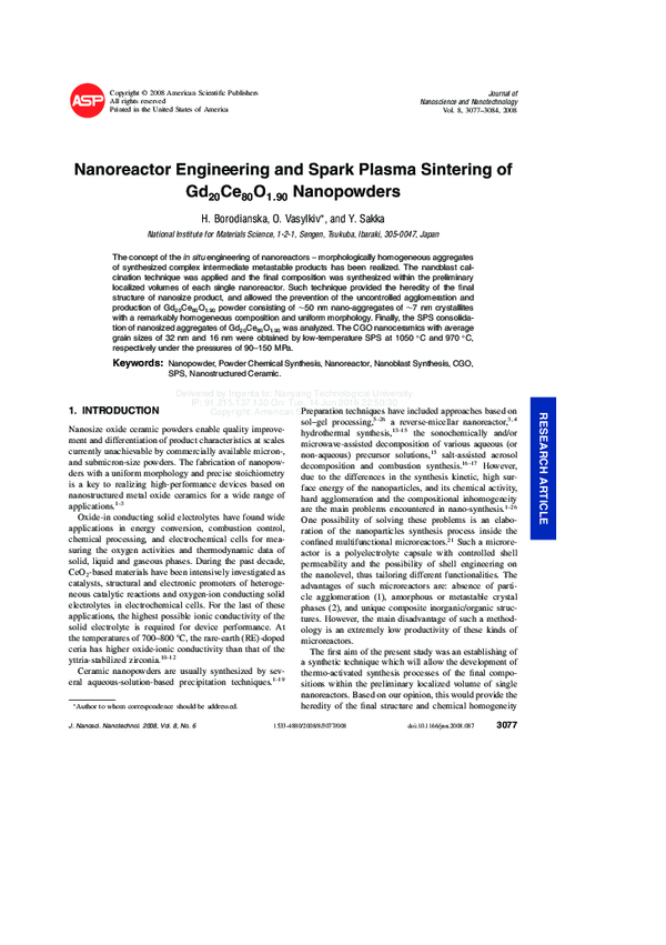 (PDF) Nanoreactor Engineering and Spark Plasma Sintering of Gd 20 Ce 80 ...