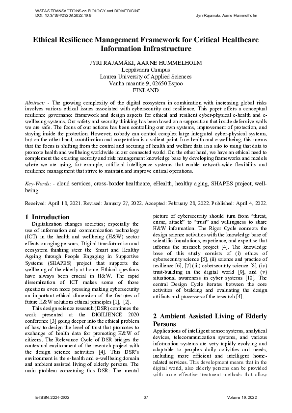 (PDF) Ethical Resilience Management Framework for Critical Healthcare ...