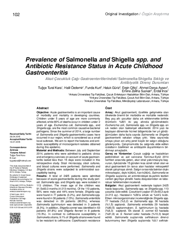 (PDF) Prevalence of Salmonella and Shigella spp. and Antibiotic ...