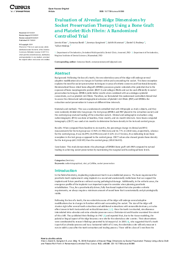 (PDF) Evaluation of Alveolar Ridge Dimensions by Socket Preservation ...