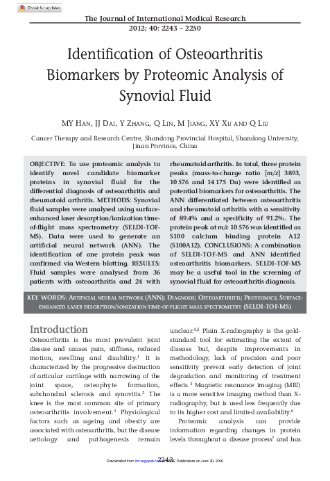 (PDF) Identification of Osteoarthritis Biomarkers by Proteomic Analysis ...