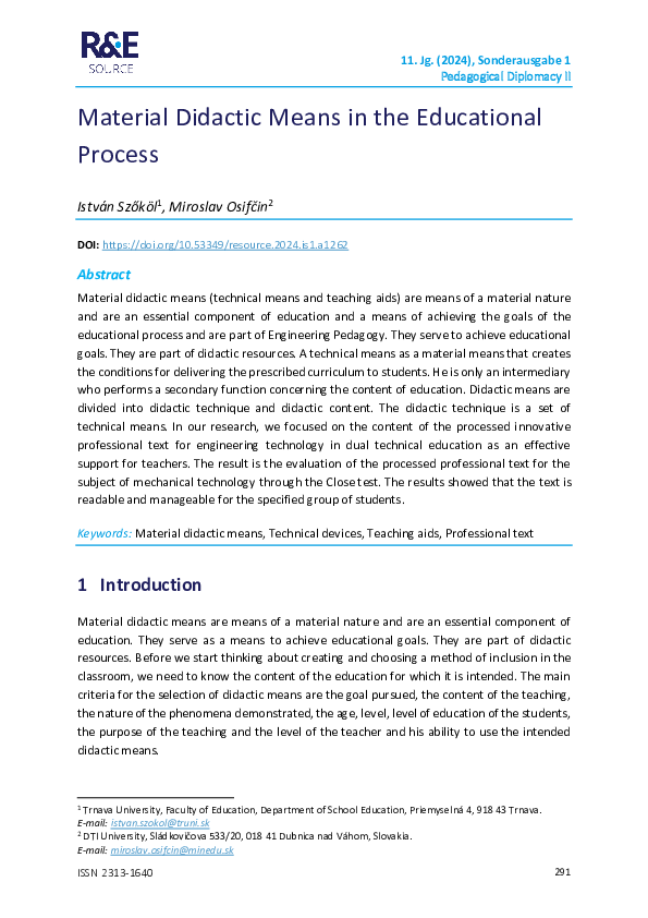 (PDF) Material Didactic Means in the Educational Process