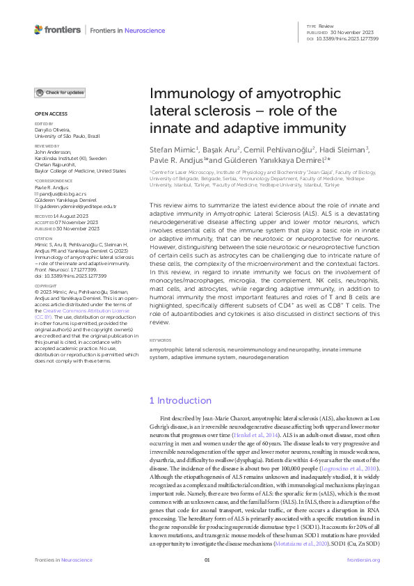 (PDF) Immunology of amyotrophic lateral sclerosis – role of the innate ...