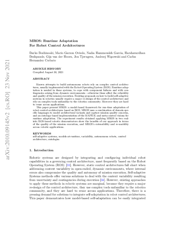 (PDF) MROS: runtime adaptation for robot control architectures
