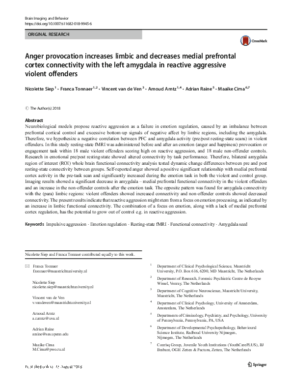 (PDF) Anger provocation increases limbic and decreases medial ...