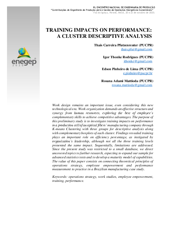 (PDF) Training impacts on performance: a cluster descriptive analysis