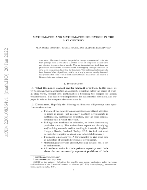 (PDF) Mathematics and Mathematics Education in the 21st Century