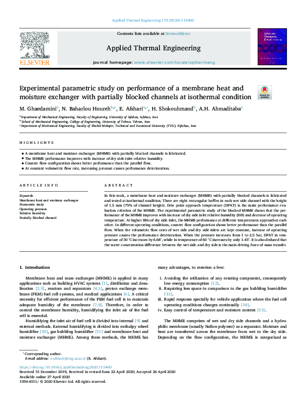 (PDF) Experimental parametric study on performance of a membrane heat ...