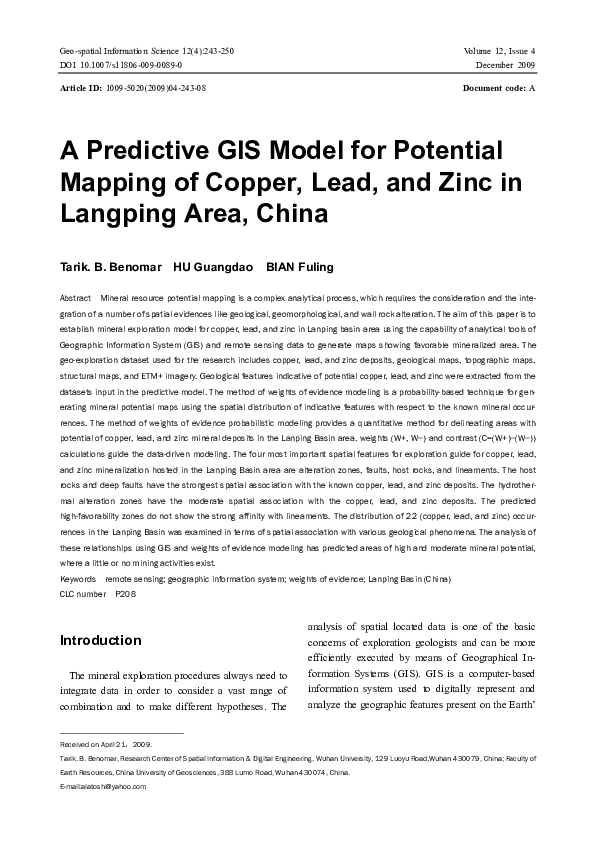 (PDF) A predictive GIS model for potential mapping of copper, lead, and ...